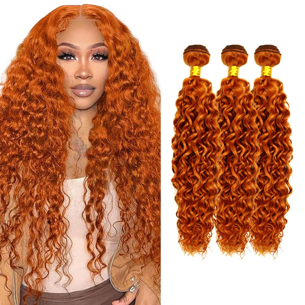 #350 Bundles Human Hair Ginger Orange Water Wave Bundles 26 28 30 Inch 3 Bundle Ginger Orange Water Wave Human Hair Extensions 50 Gram Per Bundle