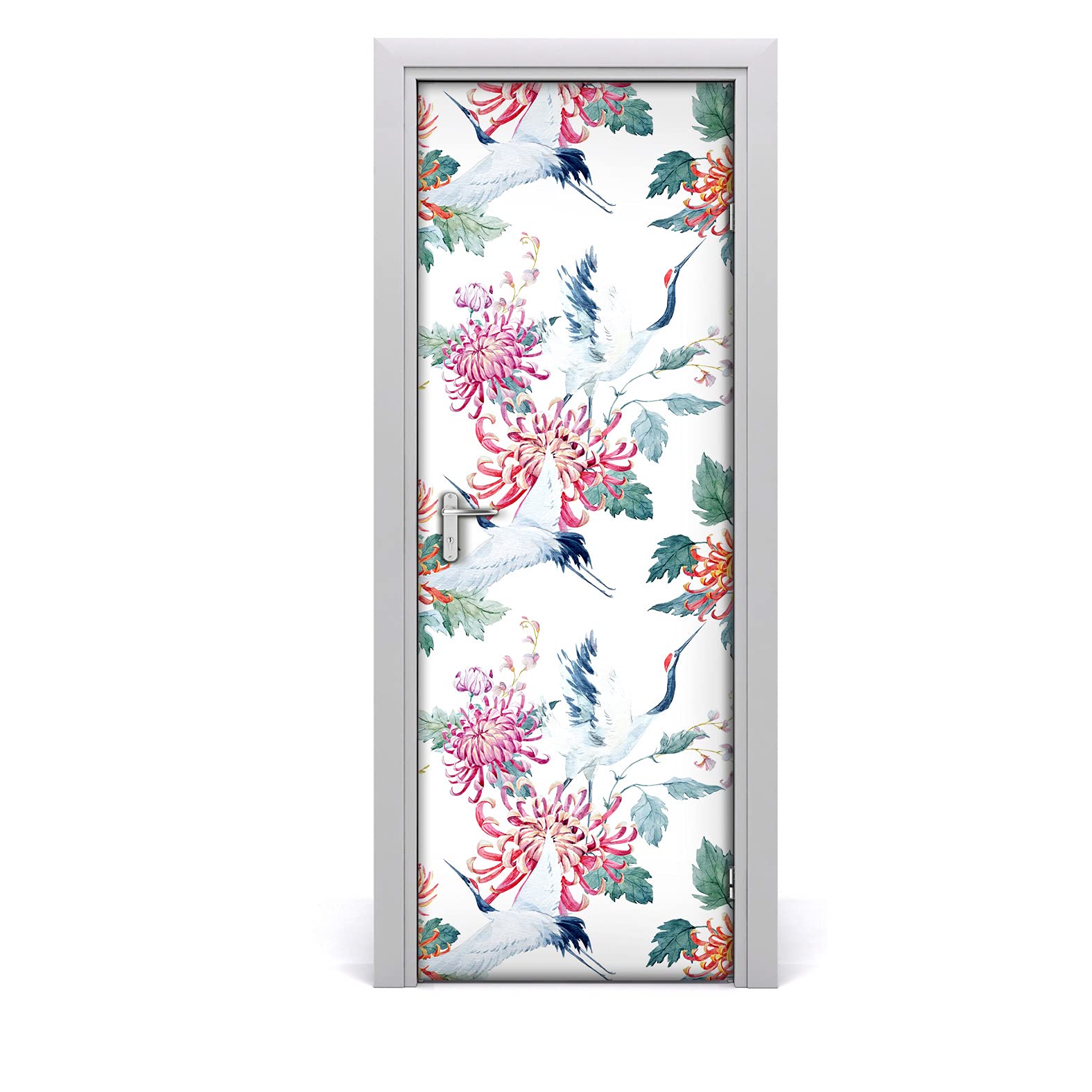 Autocollant de porte 85x200cm papier peint grue florale délicate