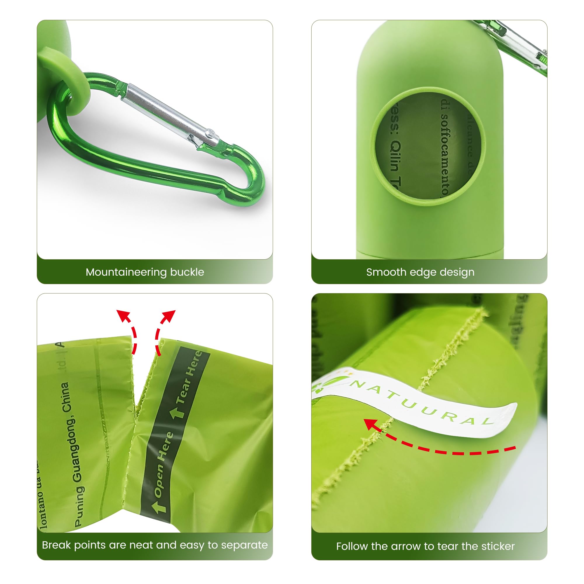 Bolsas biodegradables para excrementos, 1050 unidades, 70 rollos con dispensadores gratuitos, bolsas para excrementos de perros hechas de almidón de maíz, fuertes y 100% a prueba de fugas (verde)