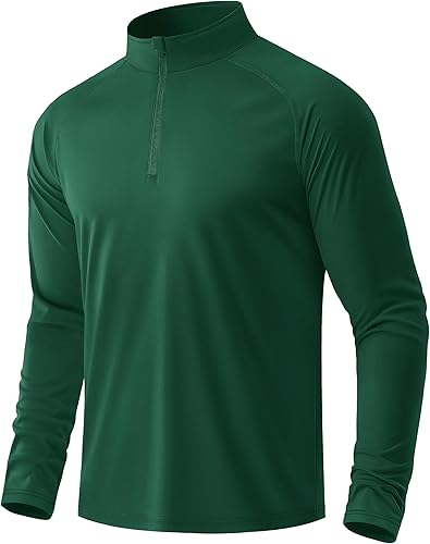 MAGCOMSEN - Camisas de manga larga para hombre, protección UPF 50+, camisetas con 14 de cremallera para pesca, correr, camisa de protección contra