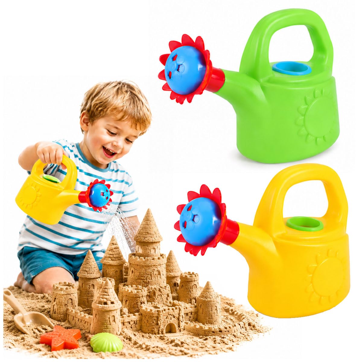 SHINEOFI 2pcs Kids Watering Can, Small Plastic Baby Bath Jug, Toddler Indoor Outdoor Garden Toy, Cute Watering Cans for Beach Sand Pool Play Garden Home Plants, Random Color