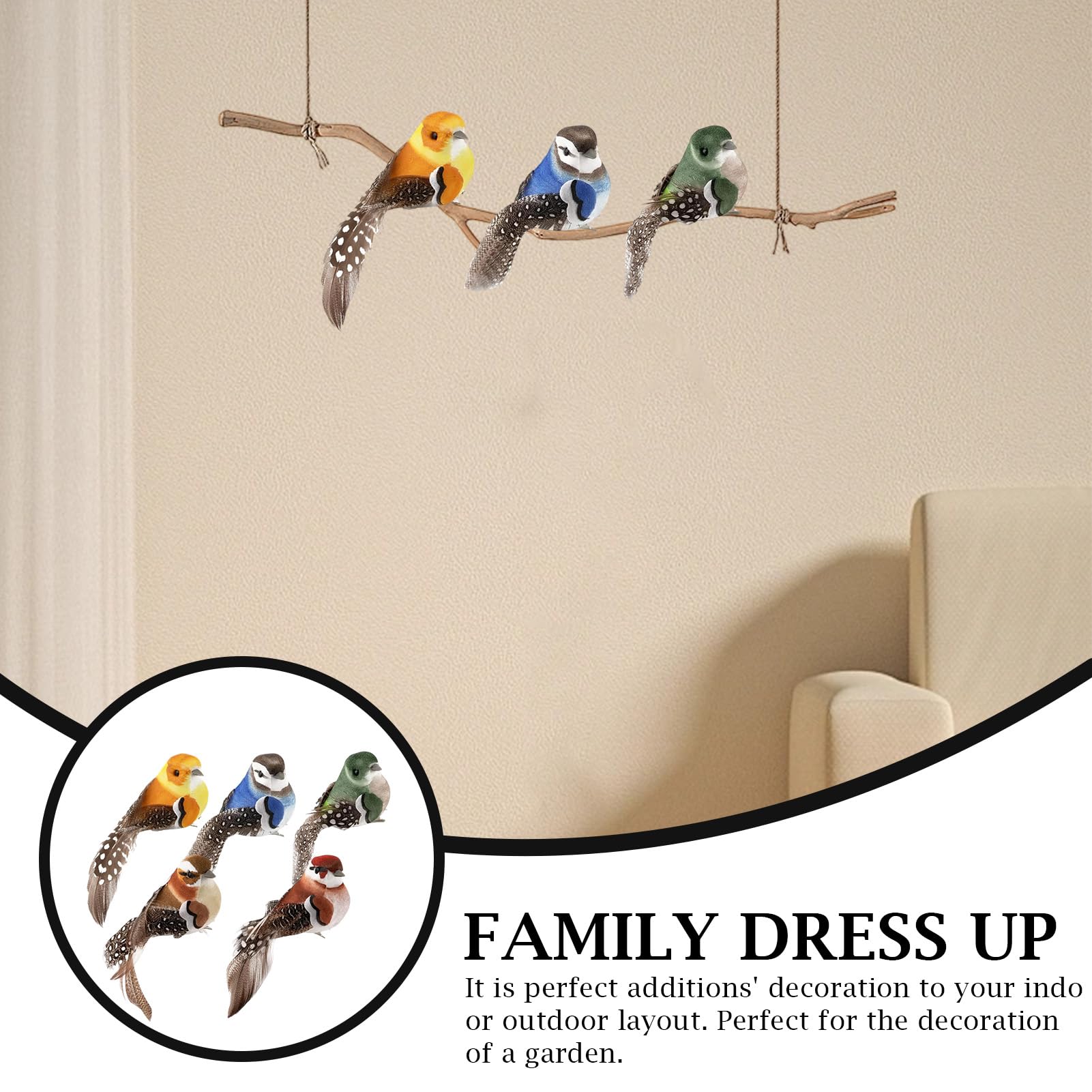 Fonyiunce Set van 5 realistische schuimdecoratieve kleine vogels voor huis- en tuindecoratie, doe-het-zelf, feestcadeau
