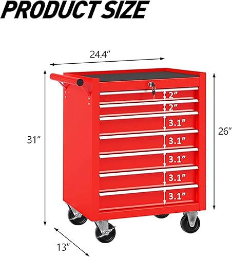 Miniatura 3 de Carrito de herramientas de 7 cajones sobre ruedas, cofre de herramientas de almacenamiento rodante multifuncional, organizador de carrito de