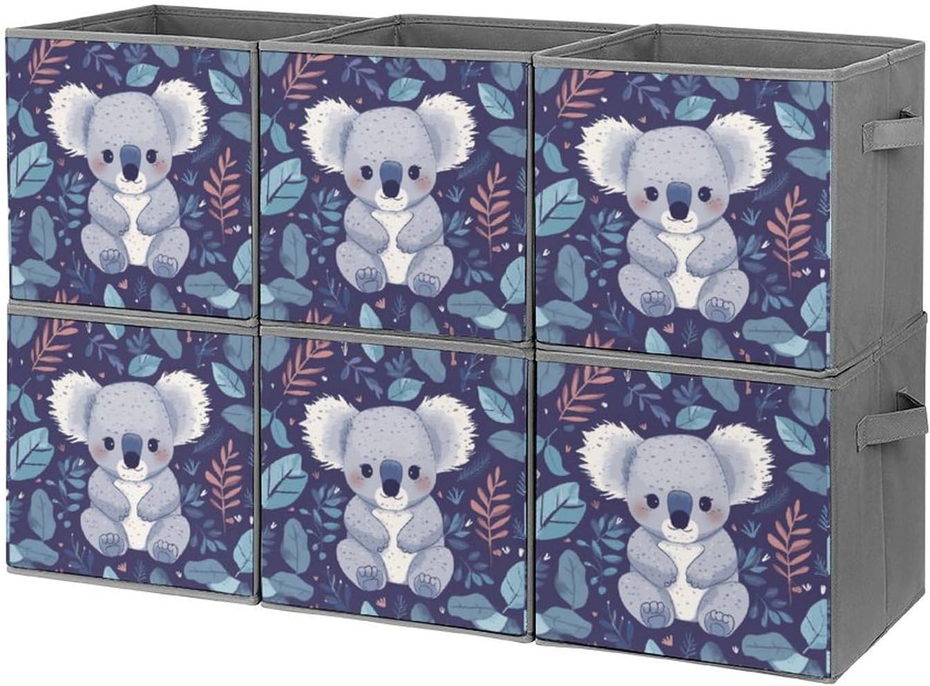 Lovely Koala Storage Cubes Set of 6 Storage Bins with Handles Collapsible Storage Basket Fabric Storage Box for Shelves Large Closet Shelf Organizer for Organization 11 Inch