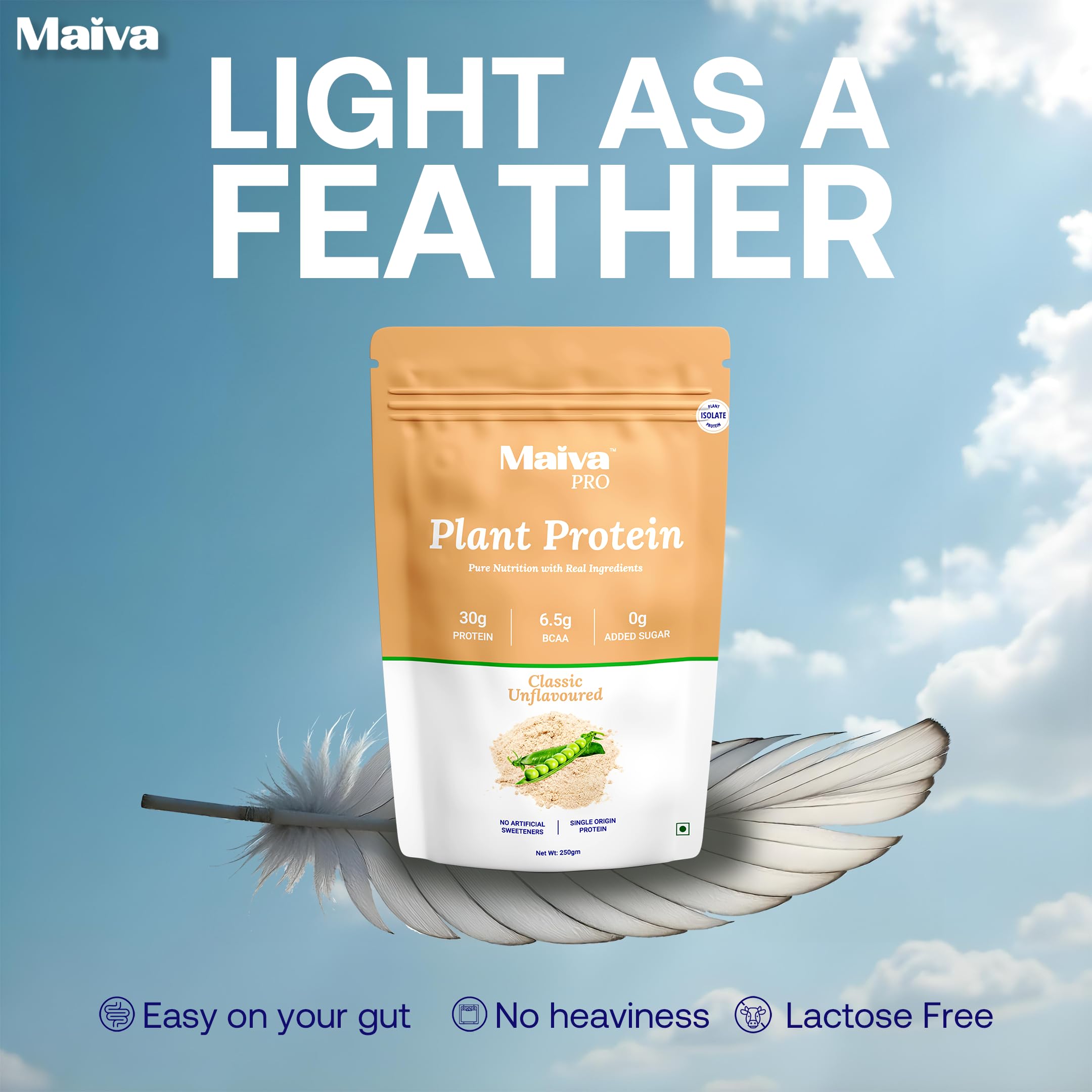 Maiva Pro Plant Protein Powder - 1kg - Classic Unflavoured | 30g Protein, Pea Protein Isolate | No Artificial Sweeteners | Easy to Digest, Light on Stomach | No Bloating | Vegan, Lactose Free — Amazon image 3