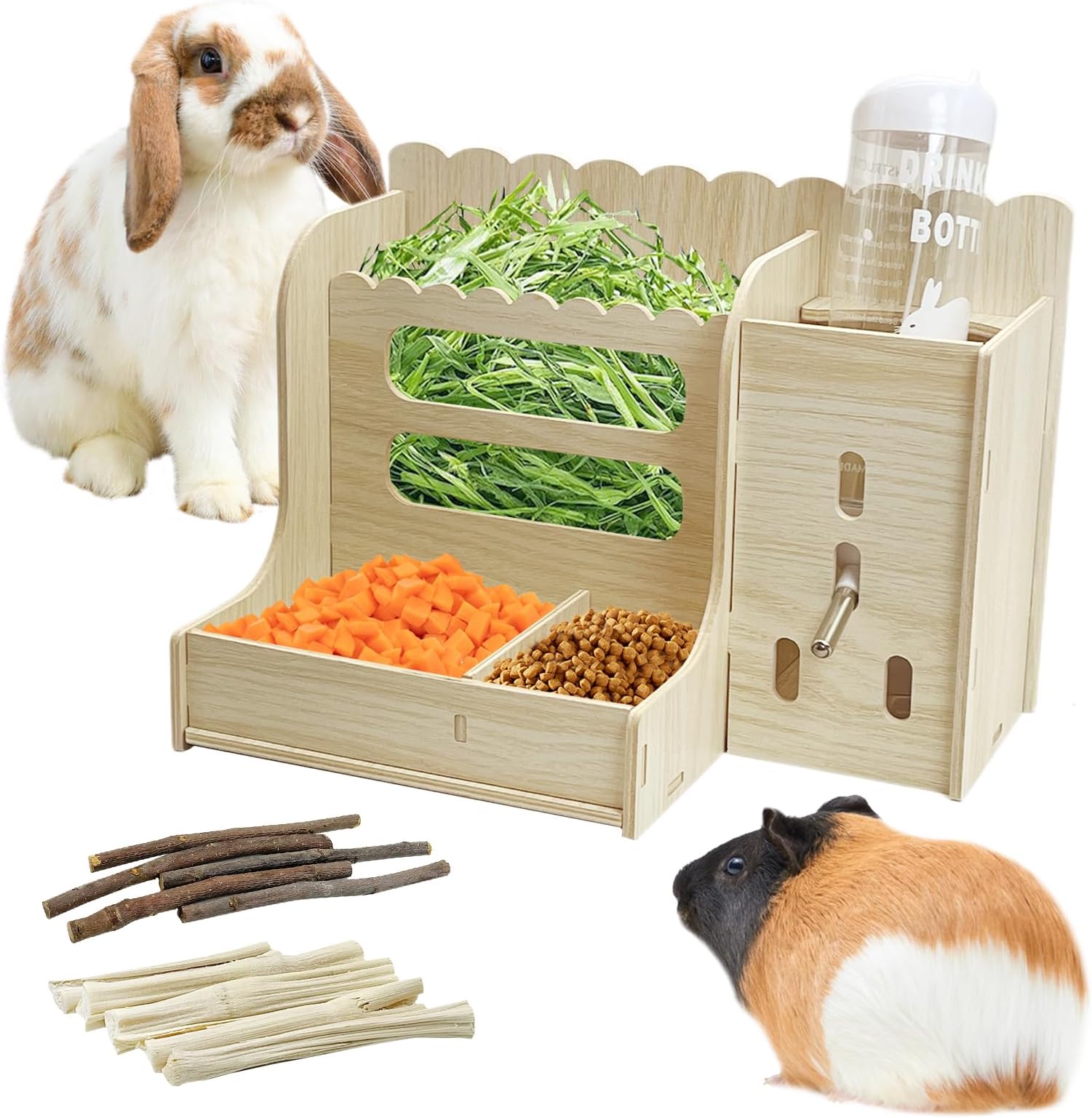 Hamiledyi Guinea Pig Feeder, Rabbit Hay Food Bin Feeder