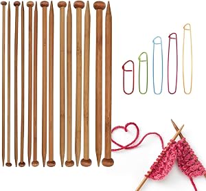 7-Piece Bamboo Knitting Needles Set, Natural Long Wooden Straight Needles for Sweaters, Scarves & Shawls – Ideal knitting needles for Beginners