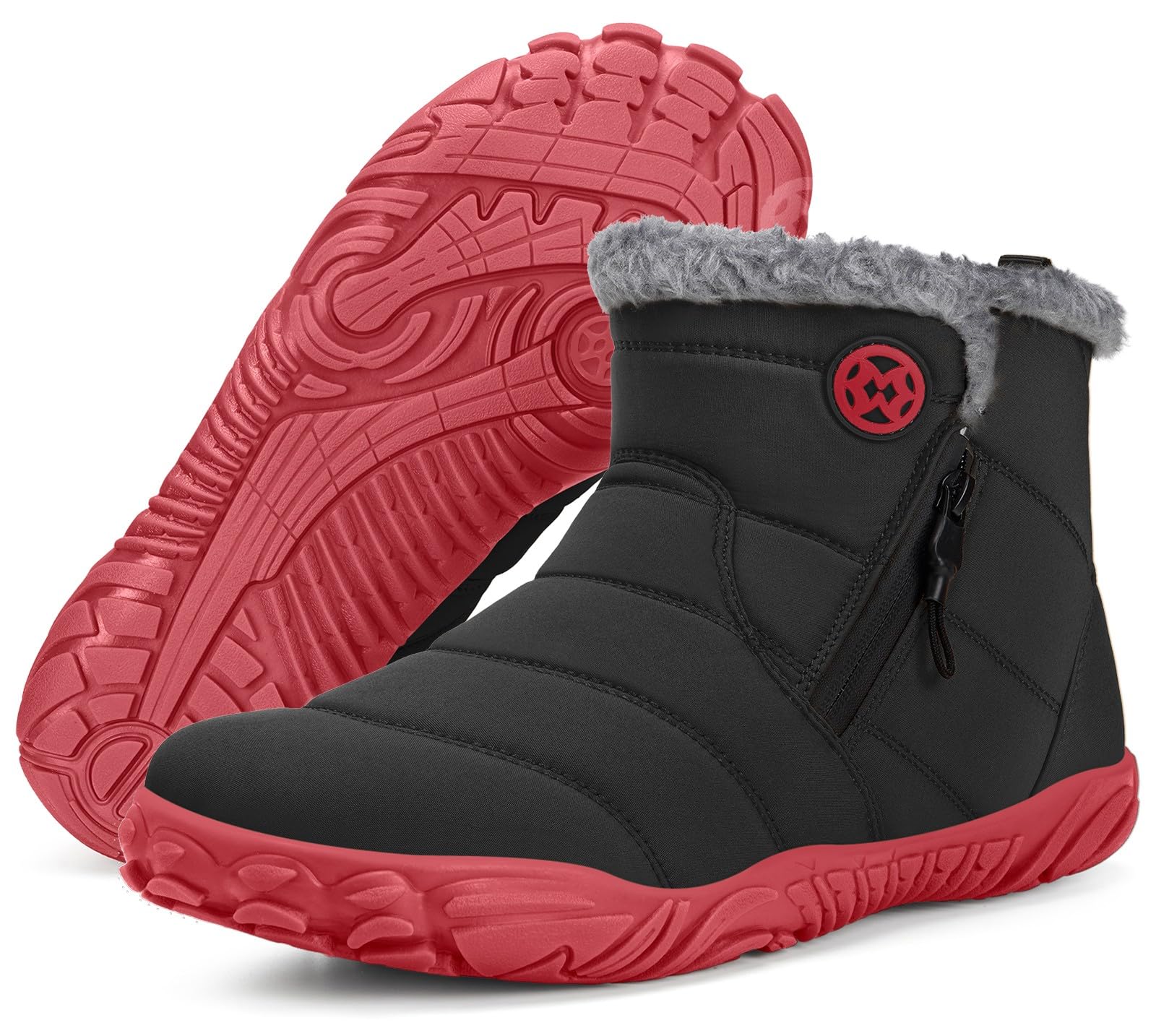 Womens Mens Barefoot Boots Shoes Winter Snow Boots Warm Ankle Booties Zero Drop Sole Wide Toe Box Fur Lined Outdoor Sneakers