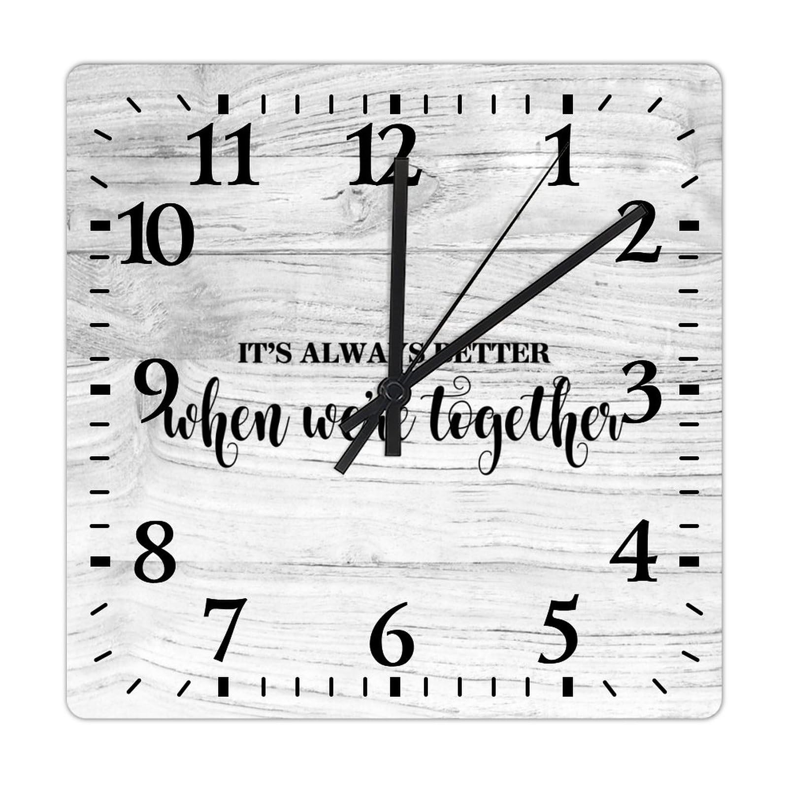 Horloge murale carrée en bois de 38 cm silencieuse avec citations