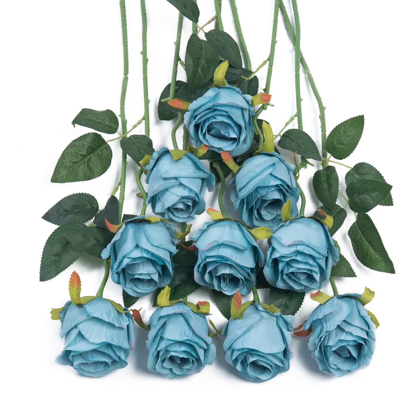 DuHouse Künstliche Seidenrosen, Blau, 10 Stück Kunstblumen Deko | Langen Stiel gefälschte Rose Bouquet, wie echt, Herbst Blumen, für Hochzeit, Home, Party Dekoration & Centerpieces