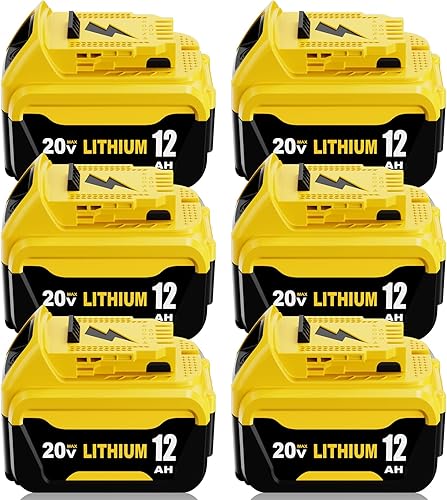 6-Pack 12000mAh Replacement for Dewalt 20V Battery Lithium Compatible with Dewalt 20 Volt Max Battery 12.0Ah DCB208 DCB206 DCB207 DCB204 DCB201 DCB200 DCD/DCF/DCG Series Power Tools Battery(Yellow)