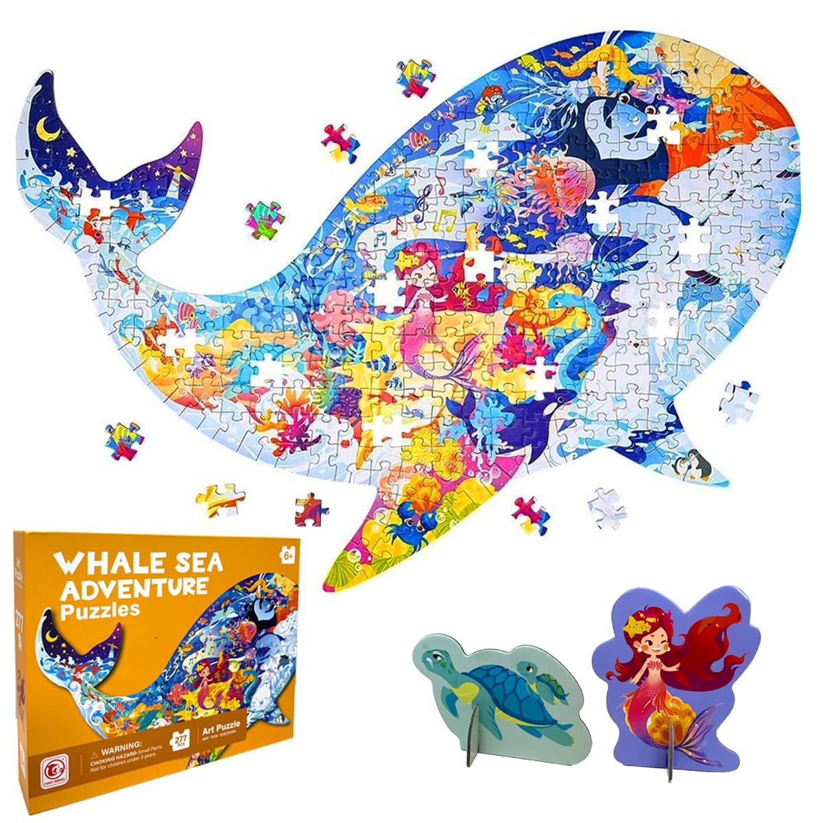 Xwin 277 Pcs Whale Puzzle for Kids Learning Educational for Children & Adults Indoor Cardboard Puzzle Pieces Game Toy for Boys and Girls Perfect Sea Life Game