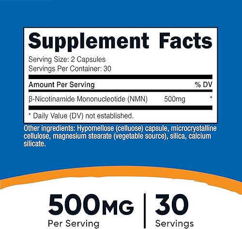 Miniatura 2 de Nutricost NMN (mononucleótido de nicotinamida) 500 mg, 60 cápsulas, apto para vegetarianos, 30 porciones, sin gluten, sin OMG