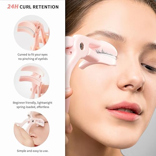 Miniatura 8 de Rizador de pestañas de 2 estilos, rizador de pestañas con 2 almohadillas de repuesto de silicona adicionales, logra rizos perfectos en 5 segundos,