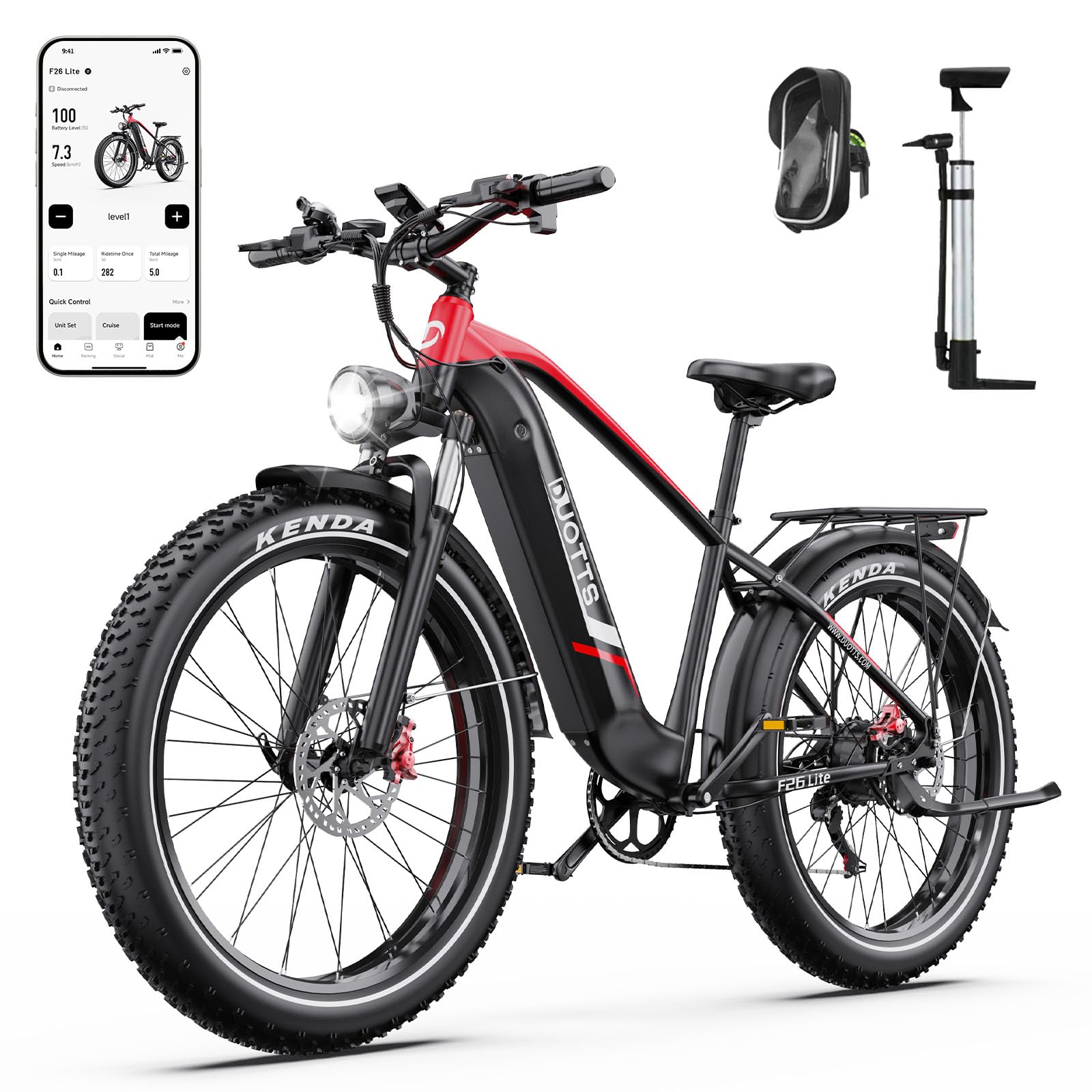 F26 Lite Bicicleta Eléctrica para Adultos, 26 x 4,0 Pulgadas Fat Bicicletas Eléctricas de Montaña, Ebike 250W con Batería 48V 18Ah y Autonomía de hasta 140 km, Frenos Hidráulicos Dobles