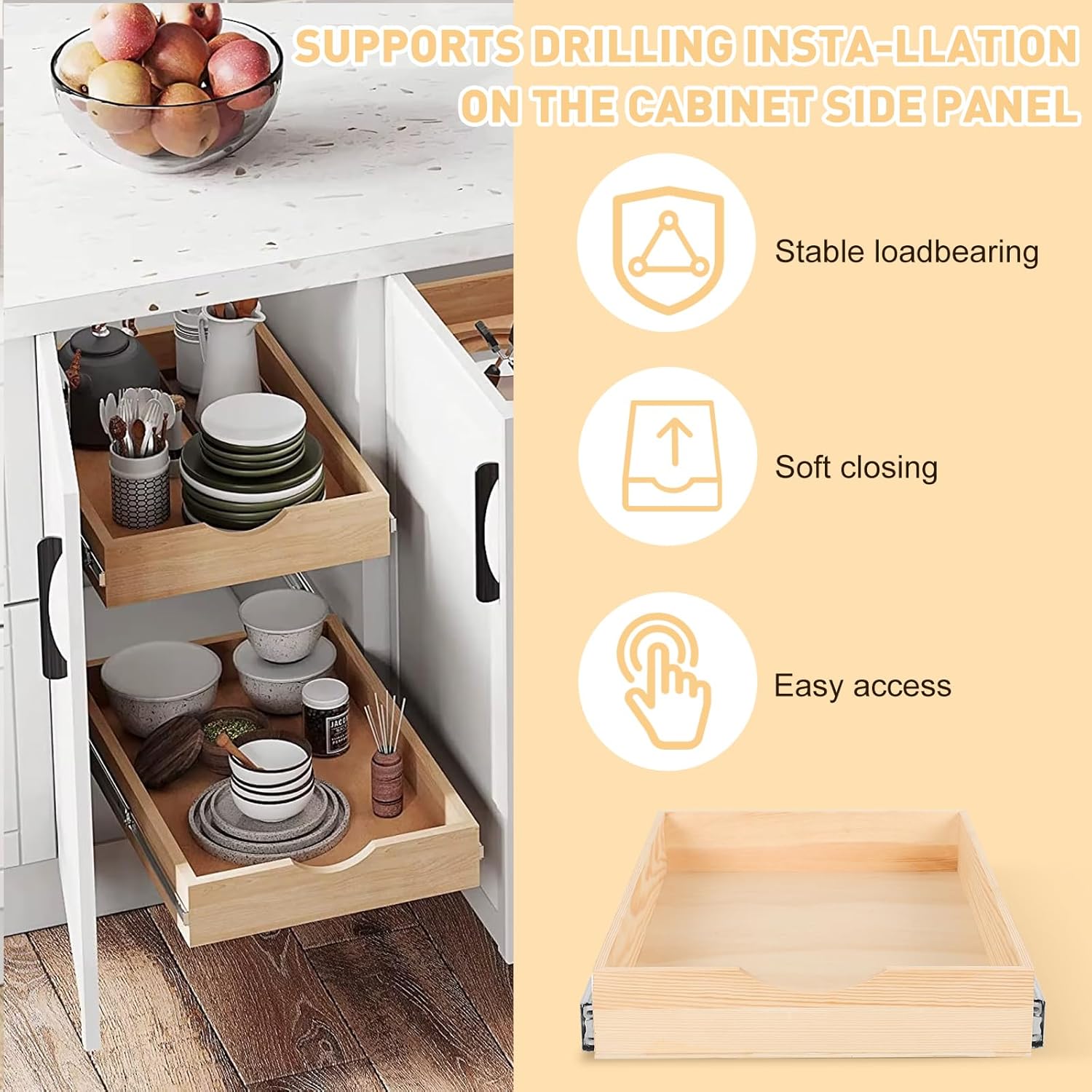 4 Set Wooden Pull Out Drawers for Cabinets 15 X 21in Pull Out Cabinets Organizer,Cabinet Pulls Out Shelves Soft Close Slide Outs for Kitchen Under Sink Space, Pantry, Bathroom - Image 5