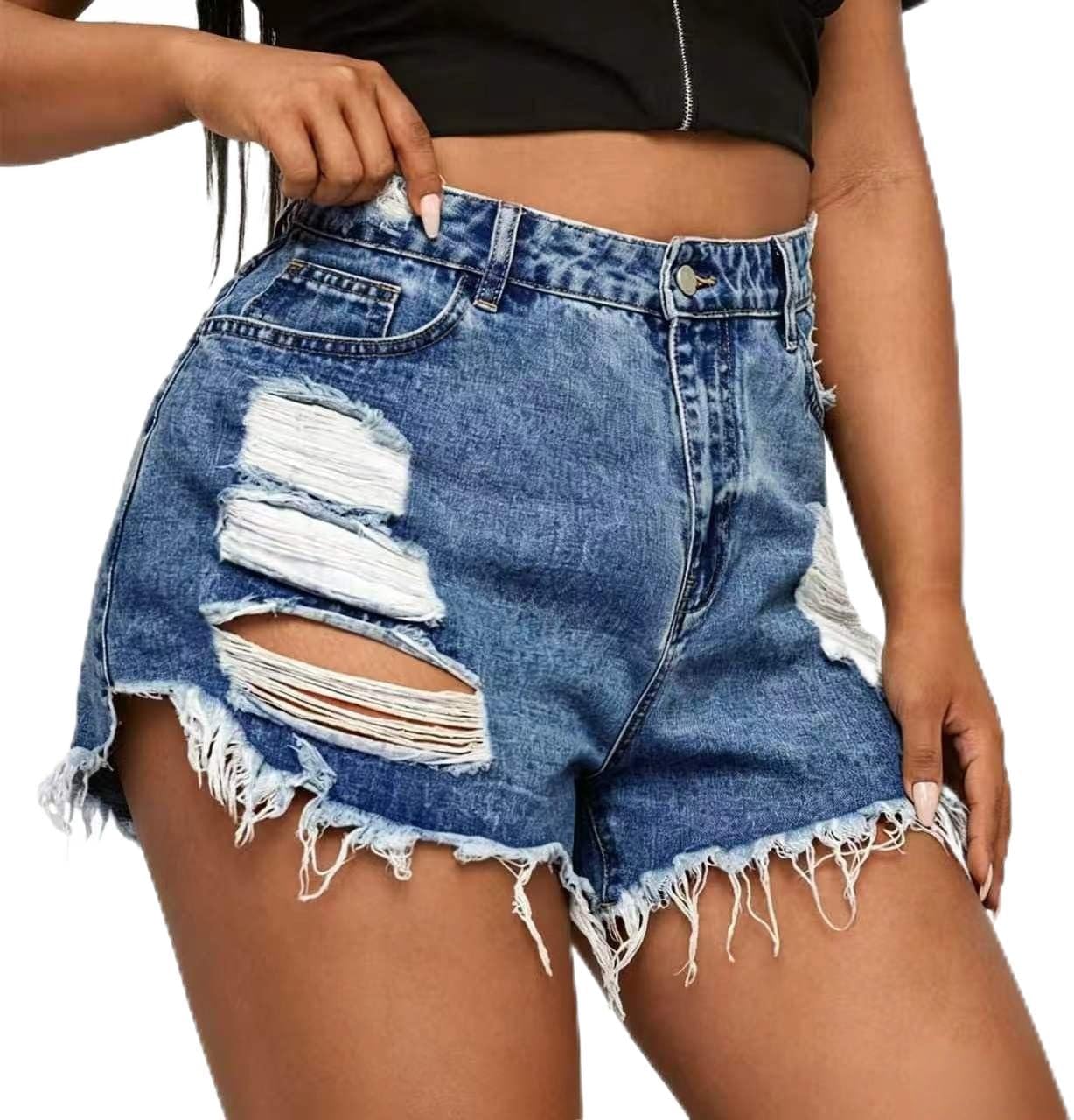 ALLABREVE Women Plus Size Denim Shorts High Waisted Stretchy Jean Shorts Summer Casual Jorts