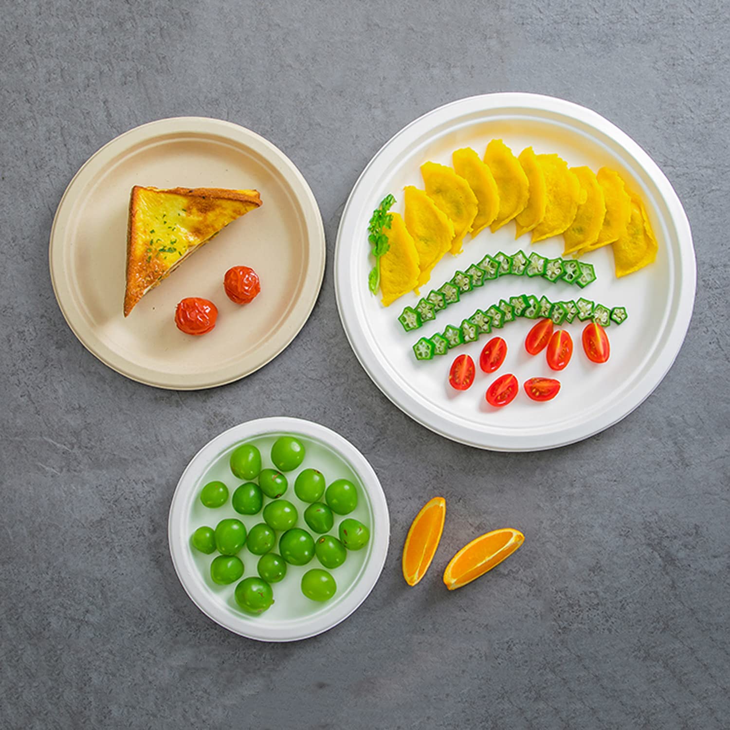 Assiettes et couverts en carton biodégradables jetables compostables en bagasse de canne à sucre, comprenant des plats de 7'' et 9'', fourchettes, couteaux et cuillères, barbecue, camping