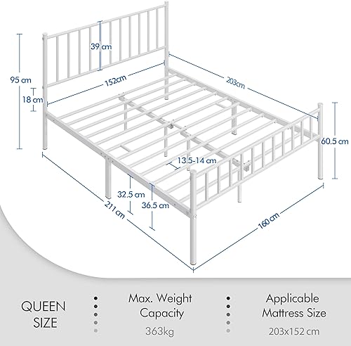 Miniatura 56 de Yaheetech Base de cama individual con plataforma de metal, base de colchón con cabecero y estribo, no necesita somier, almacenamiento debajo de la