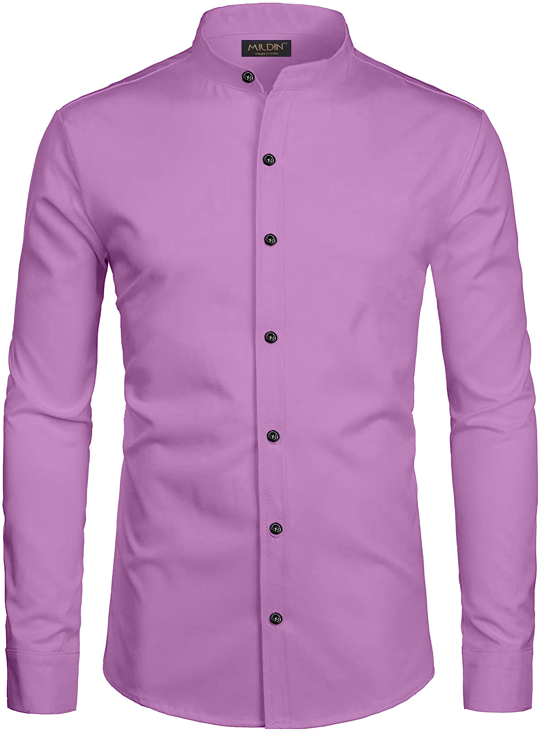 Men's Cotton Blend Solid Shirt with Mandarin Chinese Collar Full Sleeve Curved Hemline Button Closure Slim Fit | Shirt for Man Branded-image-20