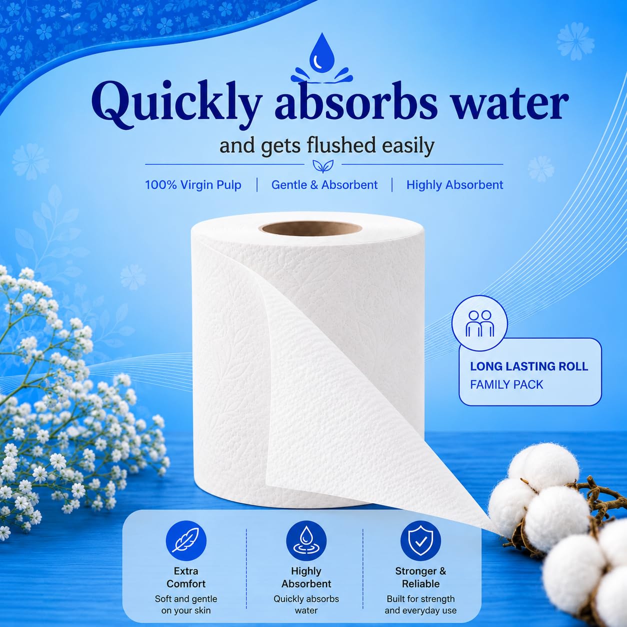 Careswipe 3-Ply Toilet Paper - Family Pack of 6 -6 Careswipe 3-Ply Toilet Paper - Family Pack of 6 -6
