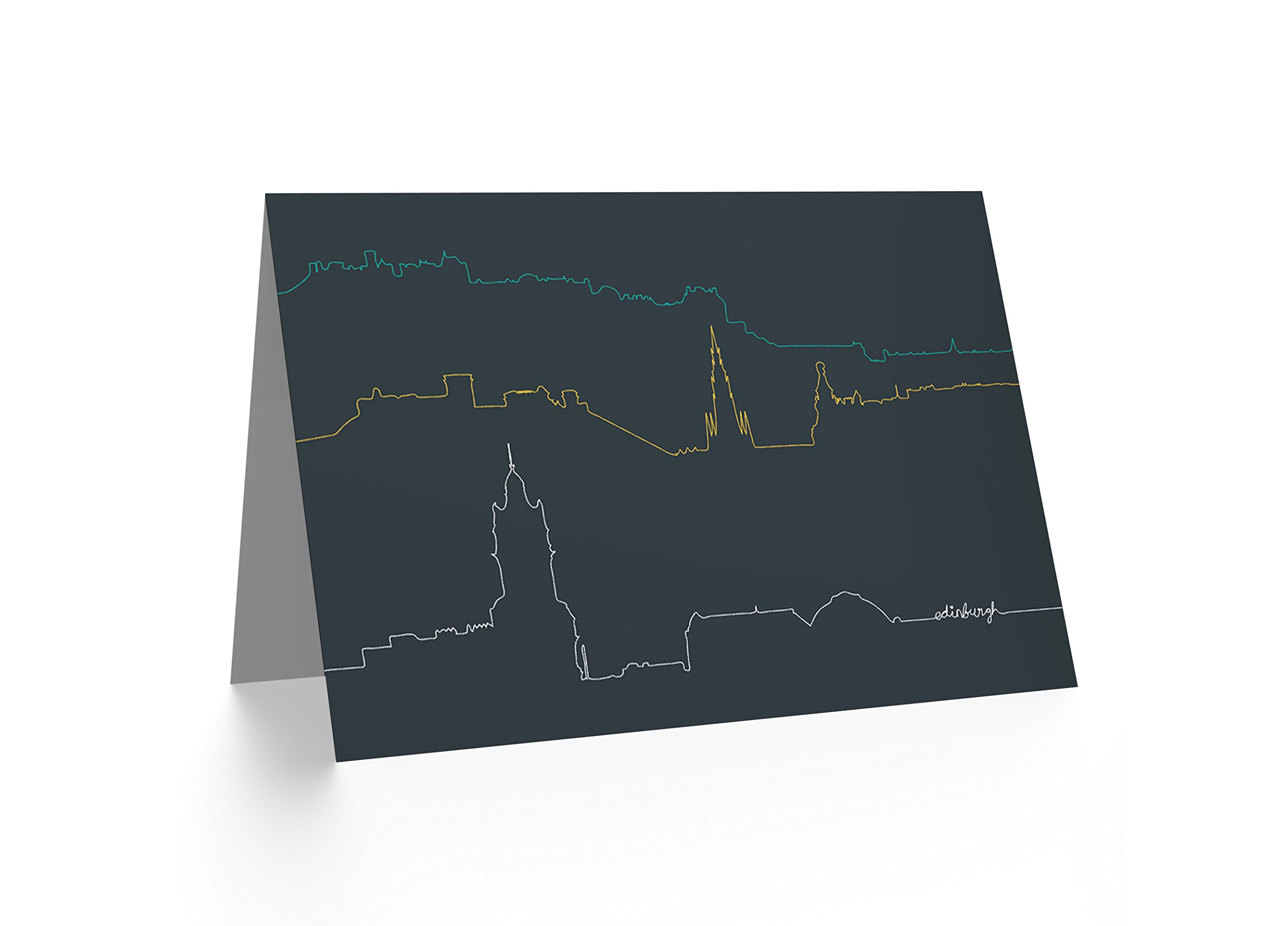 Wee Blue Coo Edinburgh Scotland Cityscape Skyline Line Drawing Greetings Card