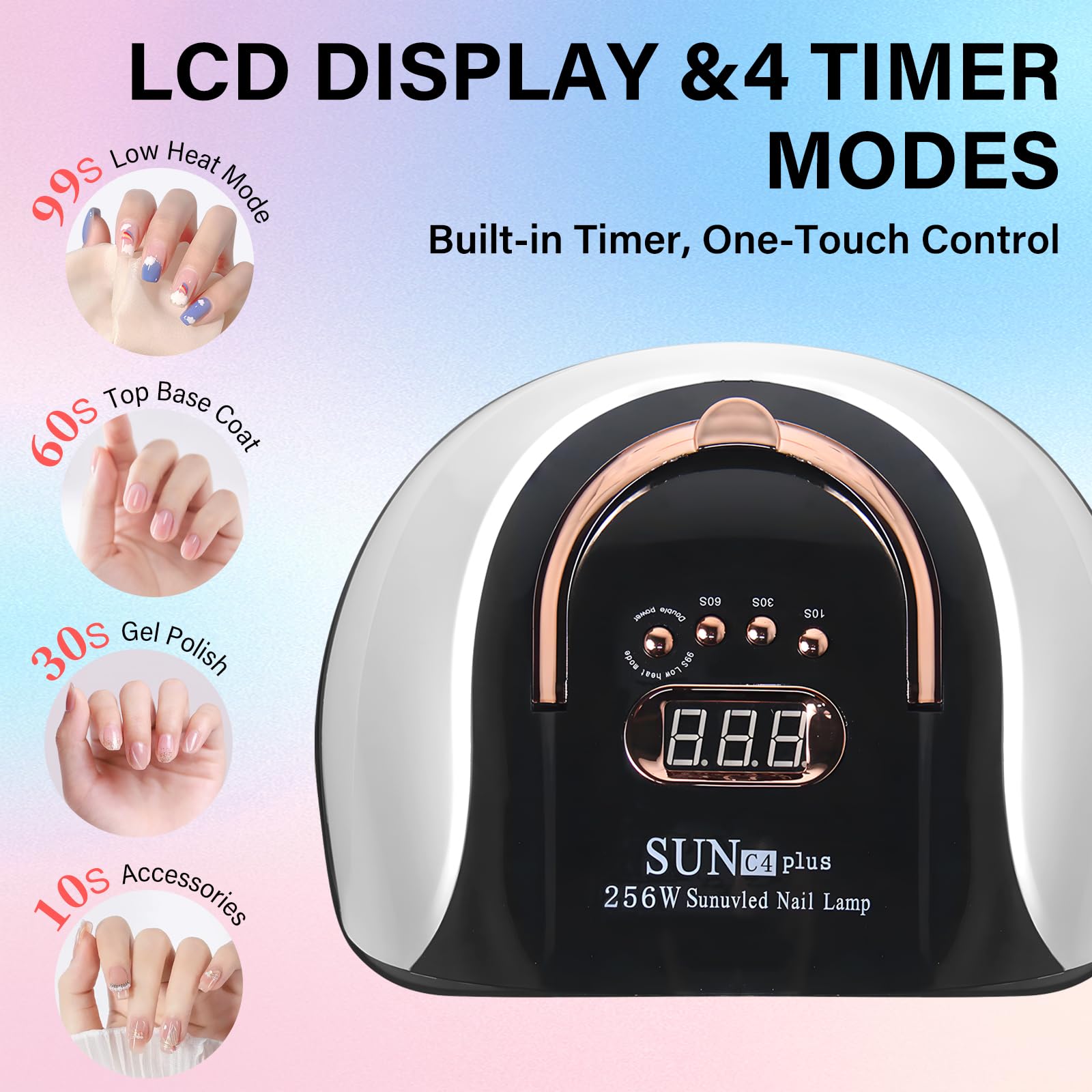 256W Lampada Profesional Unghie LED UV, Asciugatrice per Gel con 4 Impostazioni Timer e Sensore Automatico, Asciuga Smalto con 57 Perline Luminose & Display LCD per Manicure e Pedicure
