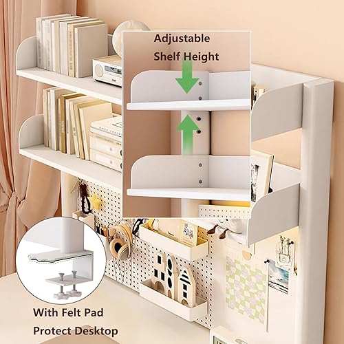 Miniatura 7 de Estante organizador de escritorio con abrazadera, estantes de almacenamiento de escritorio blancos con sistema de estantería de escritorio para el