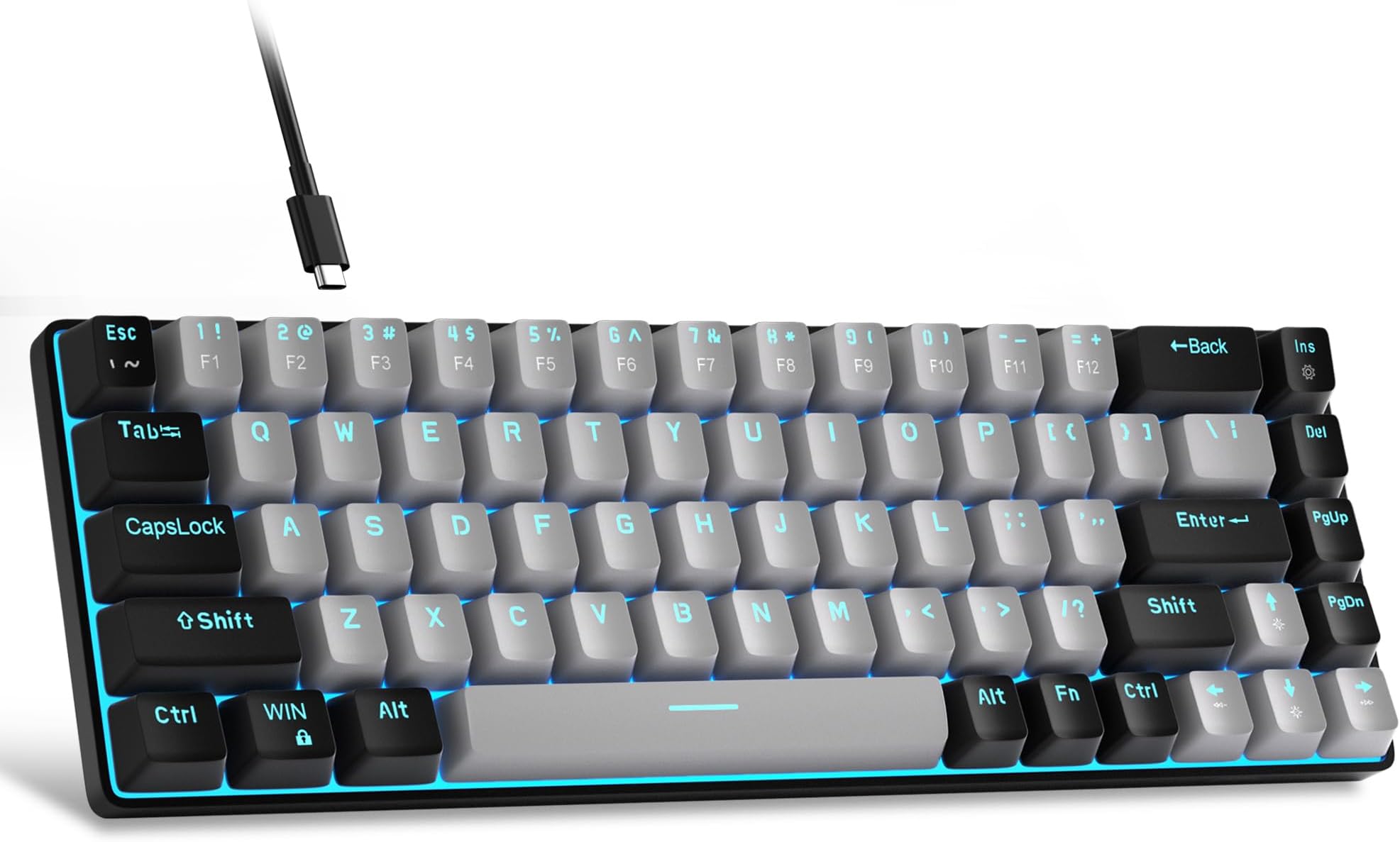 MageGee Portable 60% Mechanical Gaming Keyboard, MK-Box LED Backlit Compact 68 Keys Mini Wired Office Keyboard with Blue Switch for Windows Laptop PC Mac - Grey/Black