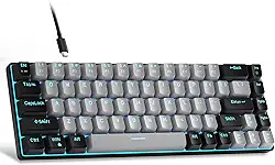 MageGee Teclado portátil 60% mecânico para jogos, MK-Box LED retroiluminado compacto de 68 teclas, mini teclado de escritório com fio com interruptor azul para Windows, laptop, PC, Mac - cinza/preto