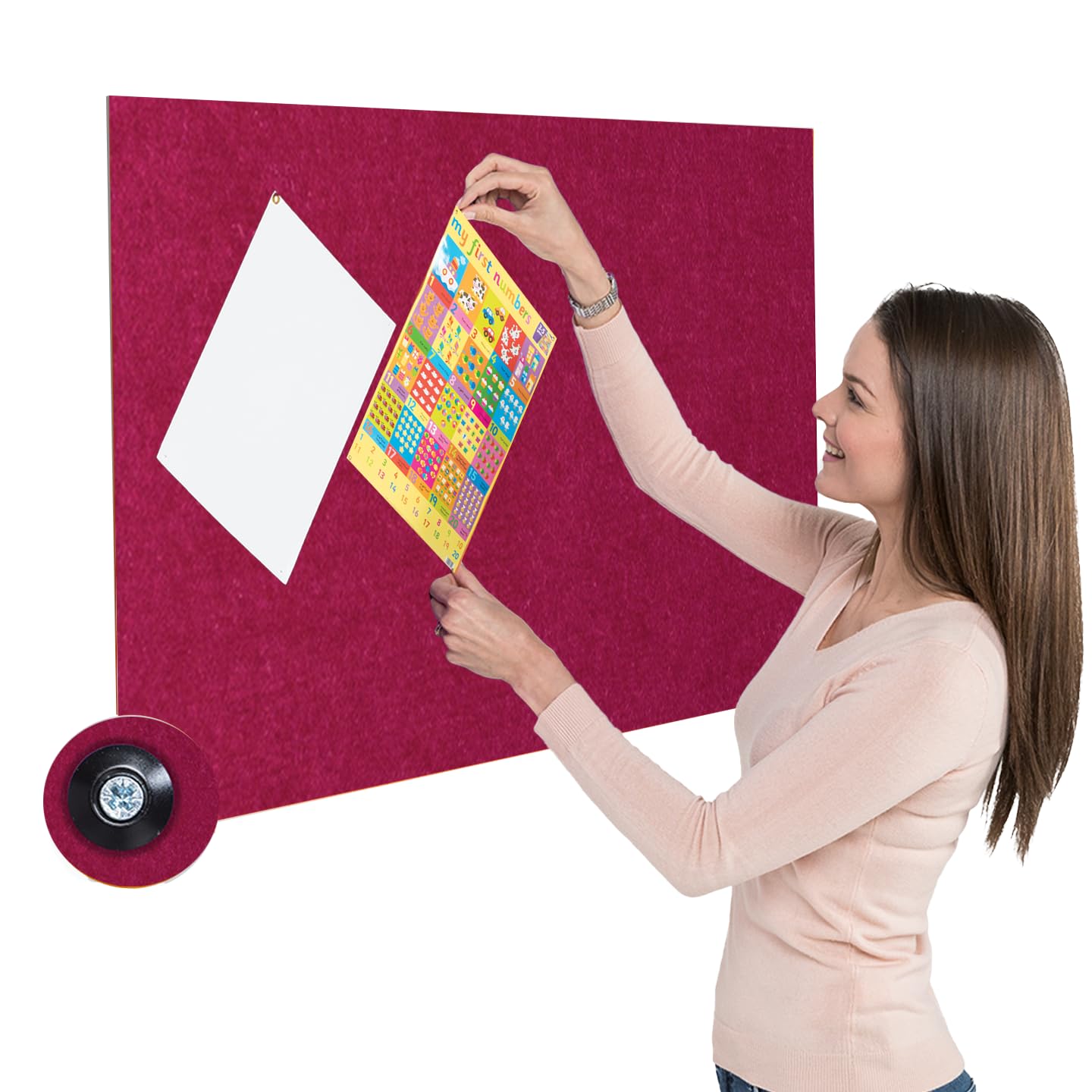 Frameless Fire-Retardant Raspberry Noticeboard, 800 X 540 mm, Double-Sided Display Pinboard, 9 Colours to Choose from - Ideal for Office, Classroom, Utility Areas, Busy Public Spaces