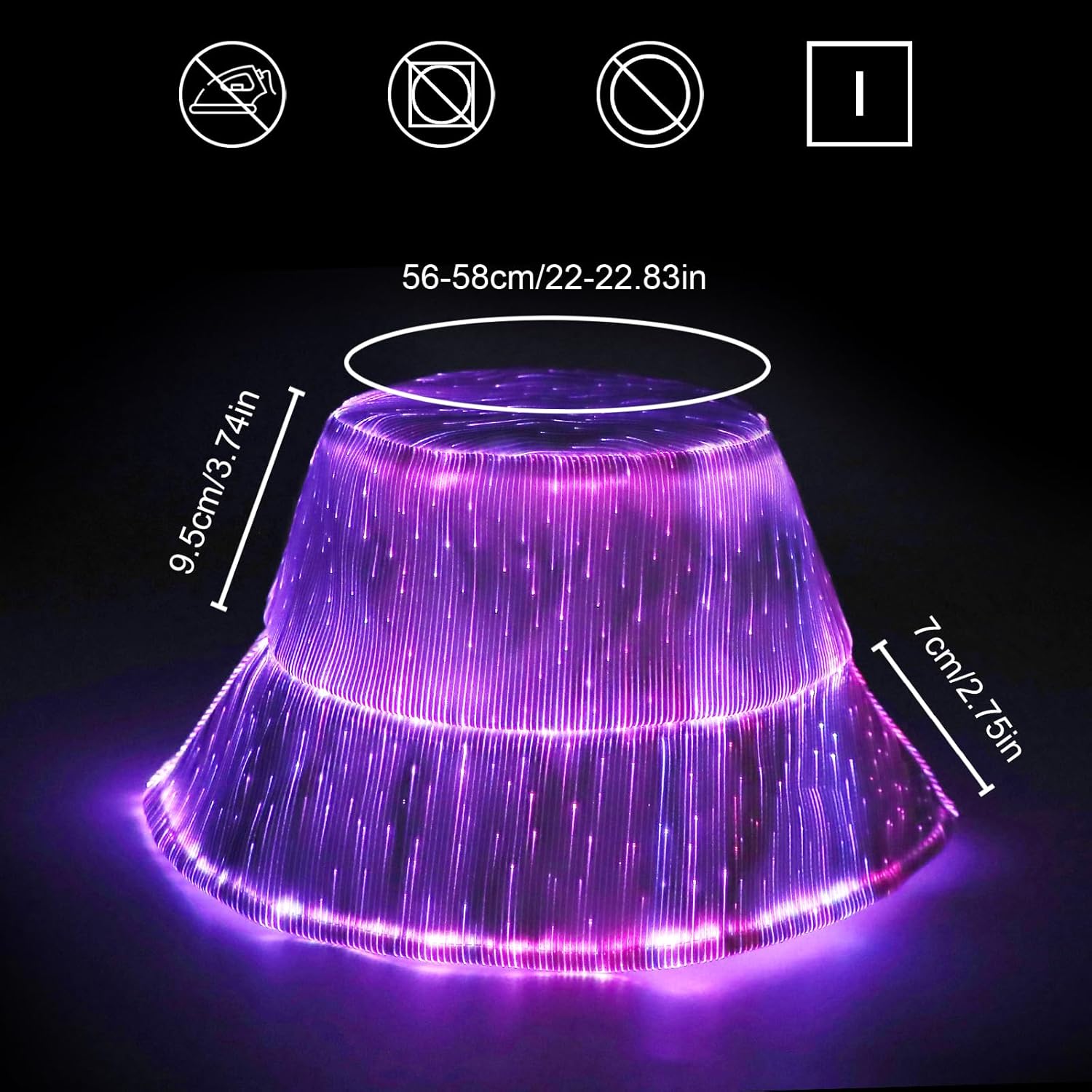 LED bucket hat, Rave hat with light up hat 7 colors crazy hat, Glowing in the dark hat with USB rechargeable - Image 4