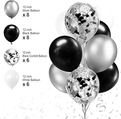 Miniatura 7 de Decoraciones de fiesta de cumpleaños en blanco y negro, decoraciones de feliz cumpleaños para hombres, mujeres, niños y niñas, incluyendo pancarta