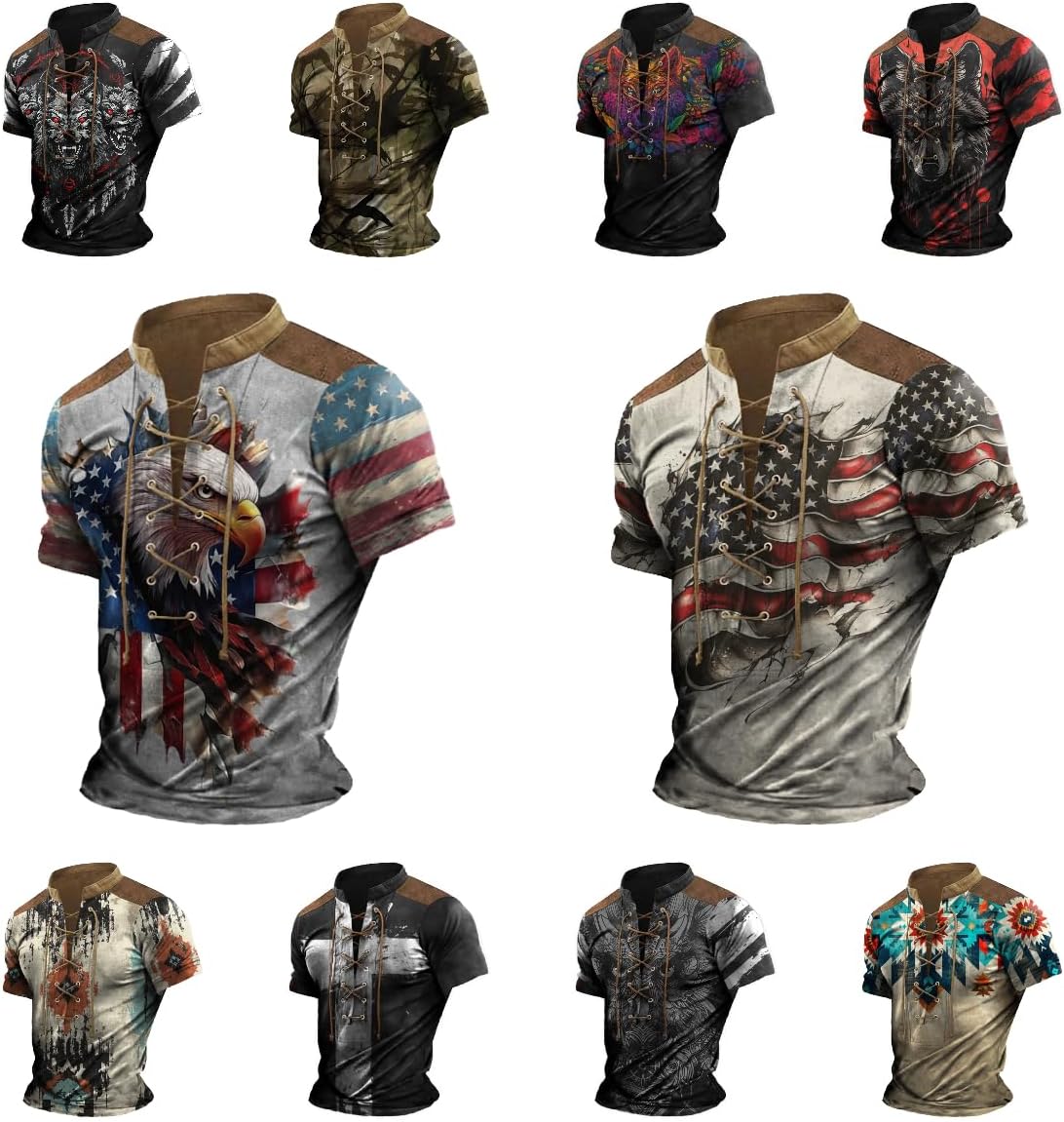 Tactical Shirts for Men Short Sleeve Lace Up Pullover Big and Tall Military Novelty Quick Dry Gym Workout Shirts - Image 5