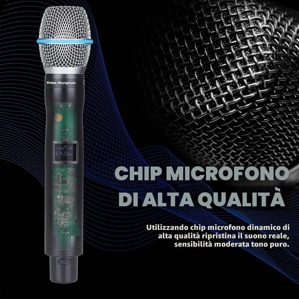 BOMGE Uhf - Microfoni e sistemi wireless in metallo per karaoke, canto, riunioni, feste, chiesa, DJ, matrimoni, (240U)
