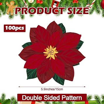 100 Pcs 6'' Christmas Poinsettia Cheese Parchment Paper Xmas Food Doilies