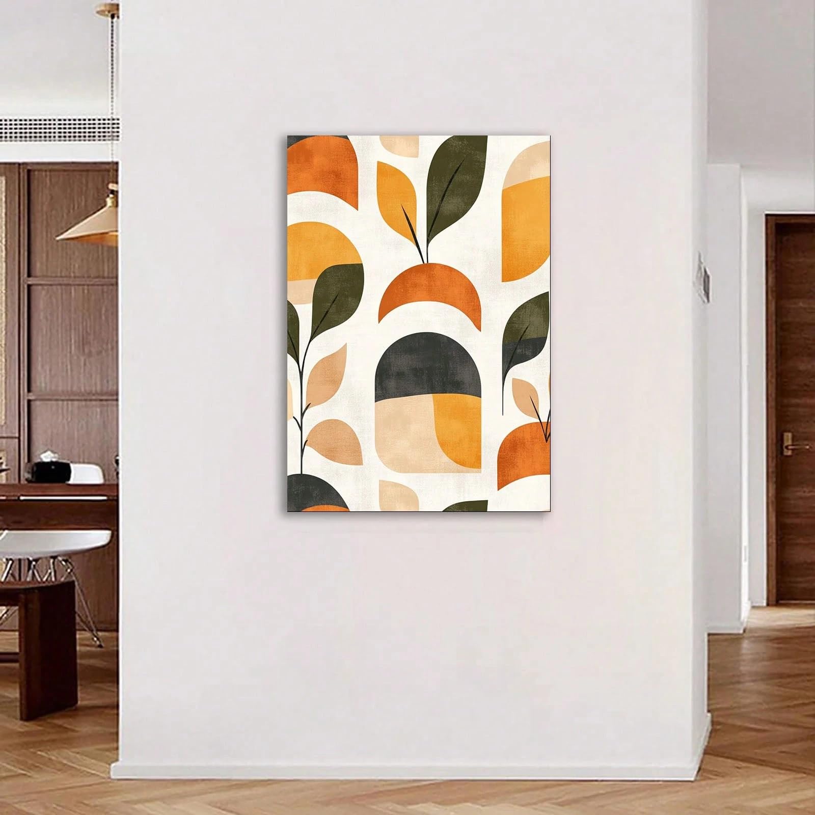 AIHNBF Mid-Century nowoczesny, abstrakcyjny, botaniczny obraz na płótnie - odcienie ziemi, organiczny, geometryczny motyw roślinny do salonu, sypialni, biura, 40 x 60 cm