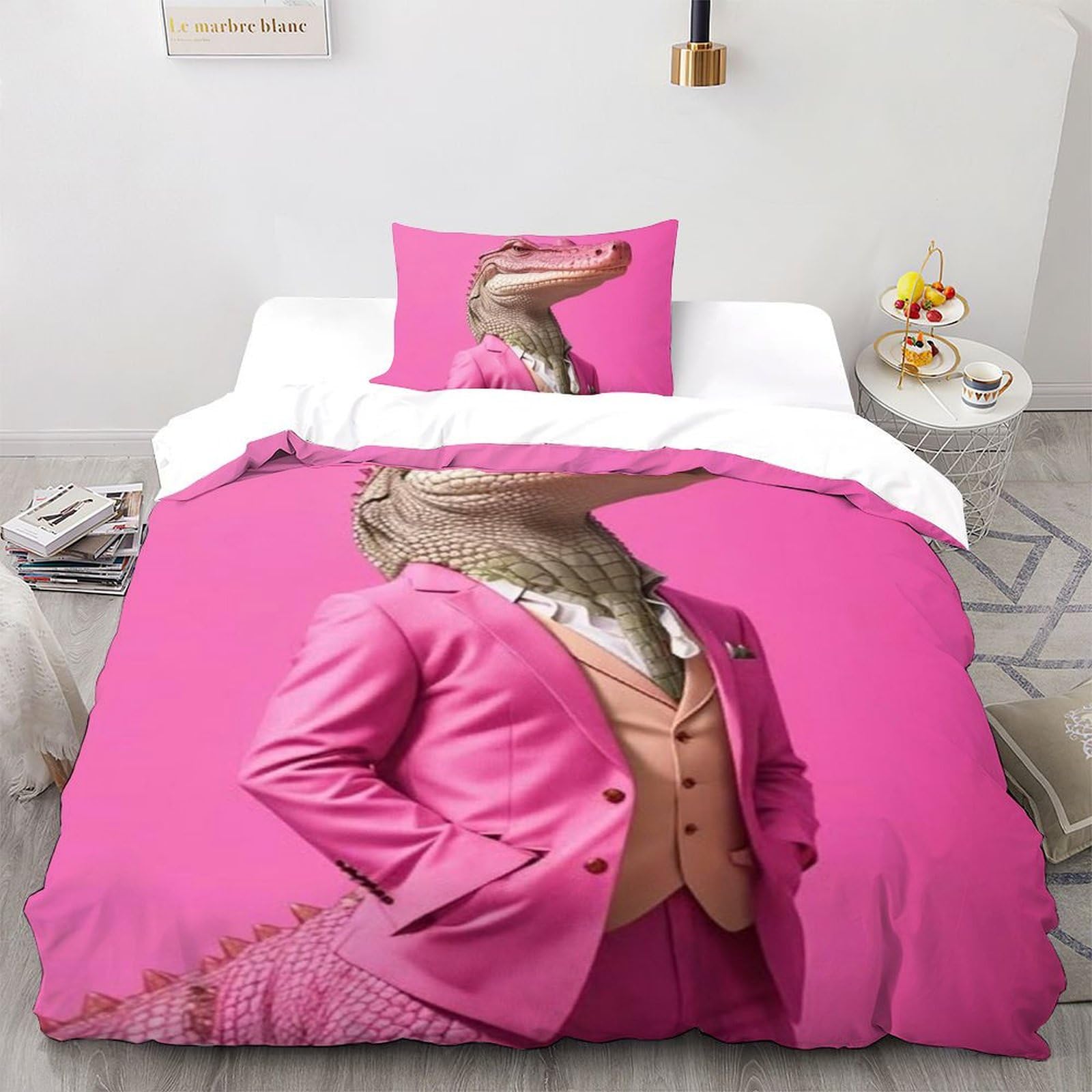 Housse de couette single animaux microfibre sans repassage pour lit garçon