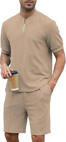 FZNHQL Shorts Set Men's 2 Piece Outfits Suits Summer Tracksuit Plus Size T-Shirt