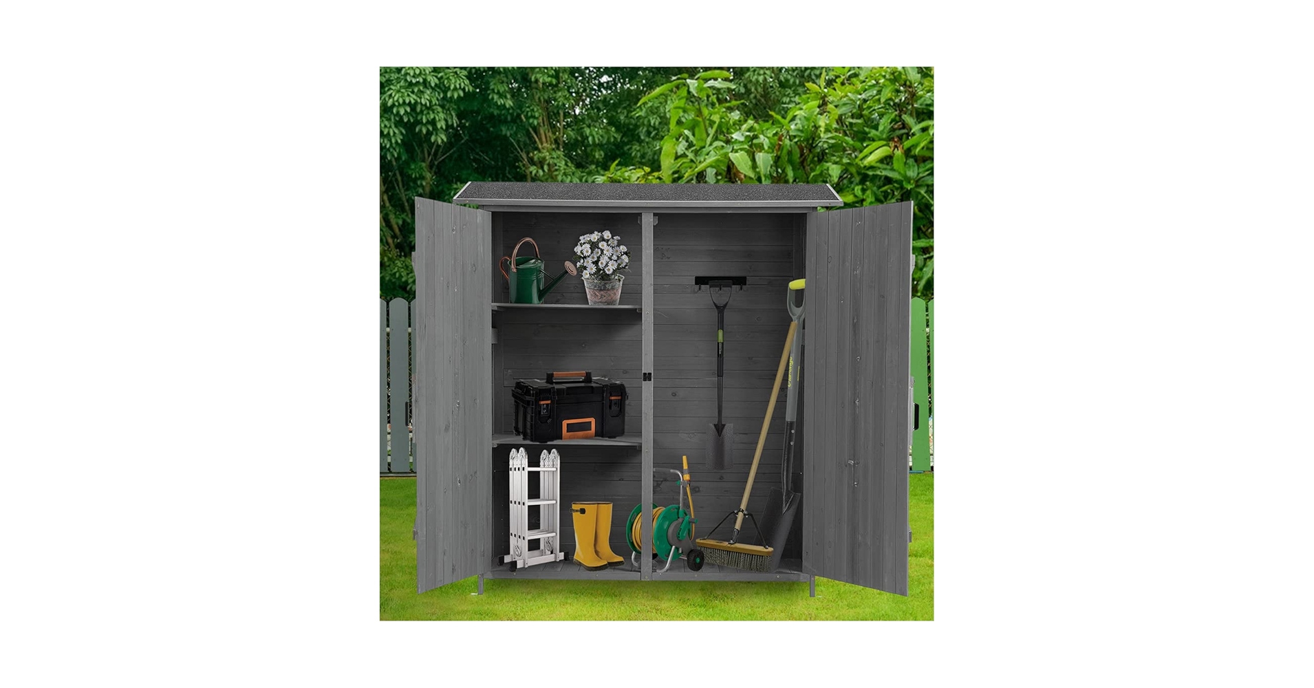 Amazon | 屋外用収納キャビネット 木製ガーデンツール収納 物置