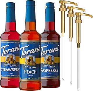 Torani Sugar Free Syrup Variety 3-Pack, Peach, Strawberry, and Raspberry...