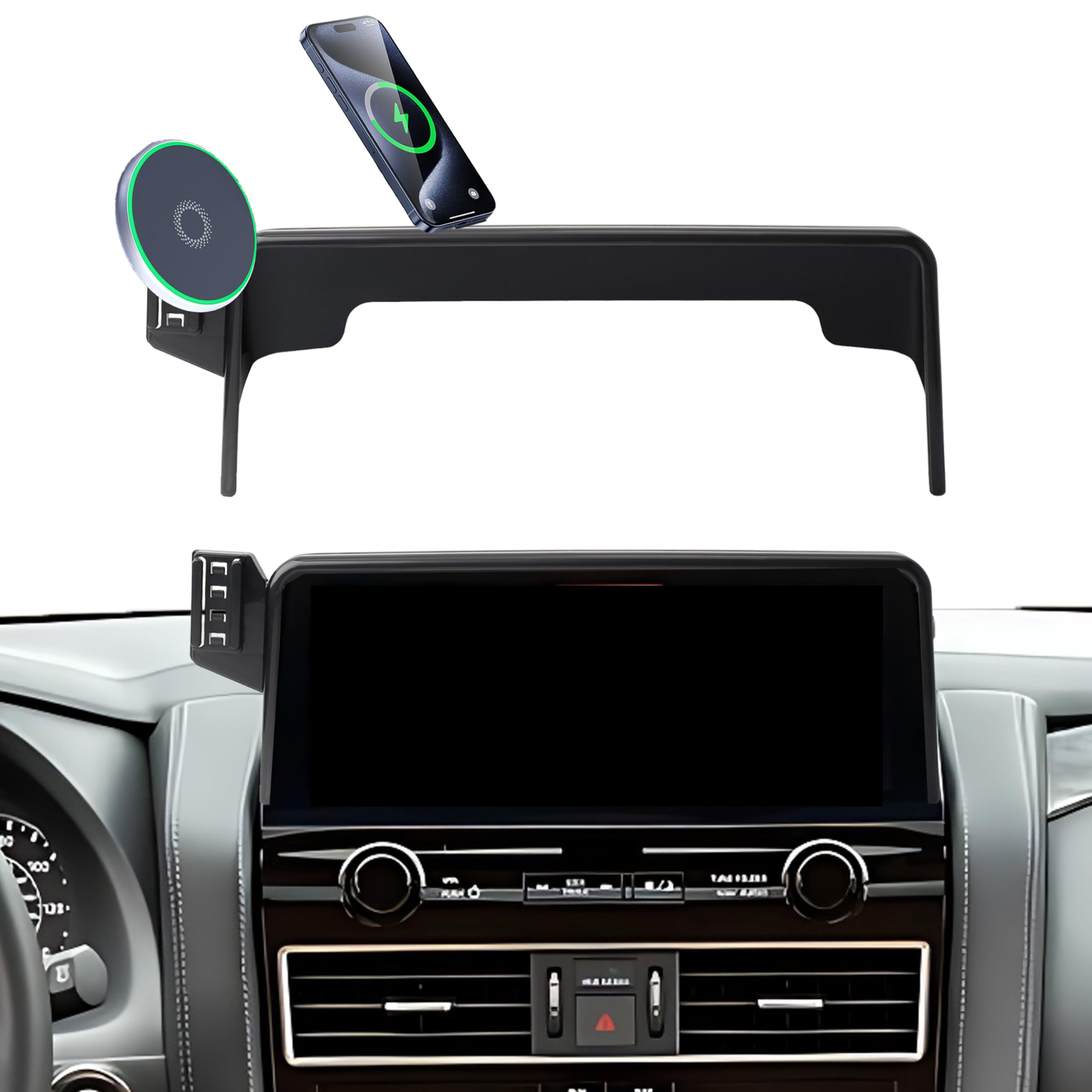 Samochodowy uchwyt na telefon do Nissan Armada 2021-2024 akcesoria pasuje do ekranu dotykowego 12,3-calowego ekranu szybkiej ładowarki bezprzewodowej 15 W stały klips uchwyt na telefon