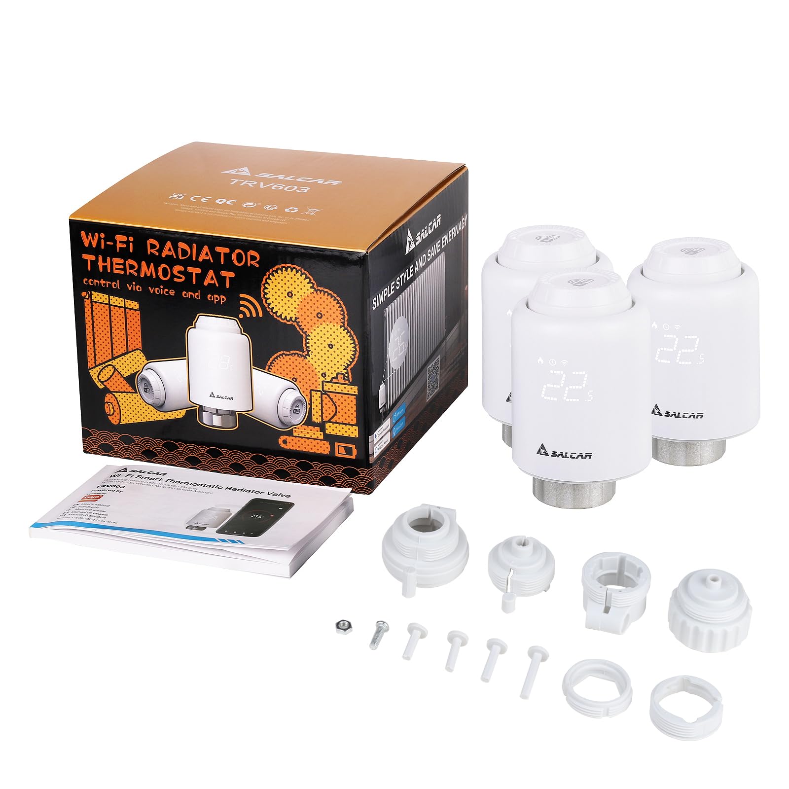 SALCAR Set da 3 Valvole Termostatiche WIFI Termostato si Connettono Direttamente Compatibili con Amazon Alexa & Google Assistant Programmabili Tuya Smart Termostato Nessun Gateway Richiesto