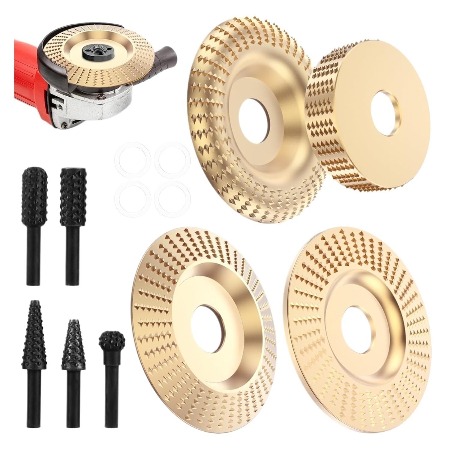 9Pcs Wood Grinding Polishing Wheel, Rotary Disc Angle Grinder Wood Carving, and Rotary Burr Rasp Set Abrasive Disc Tools Polishing Wheel