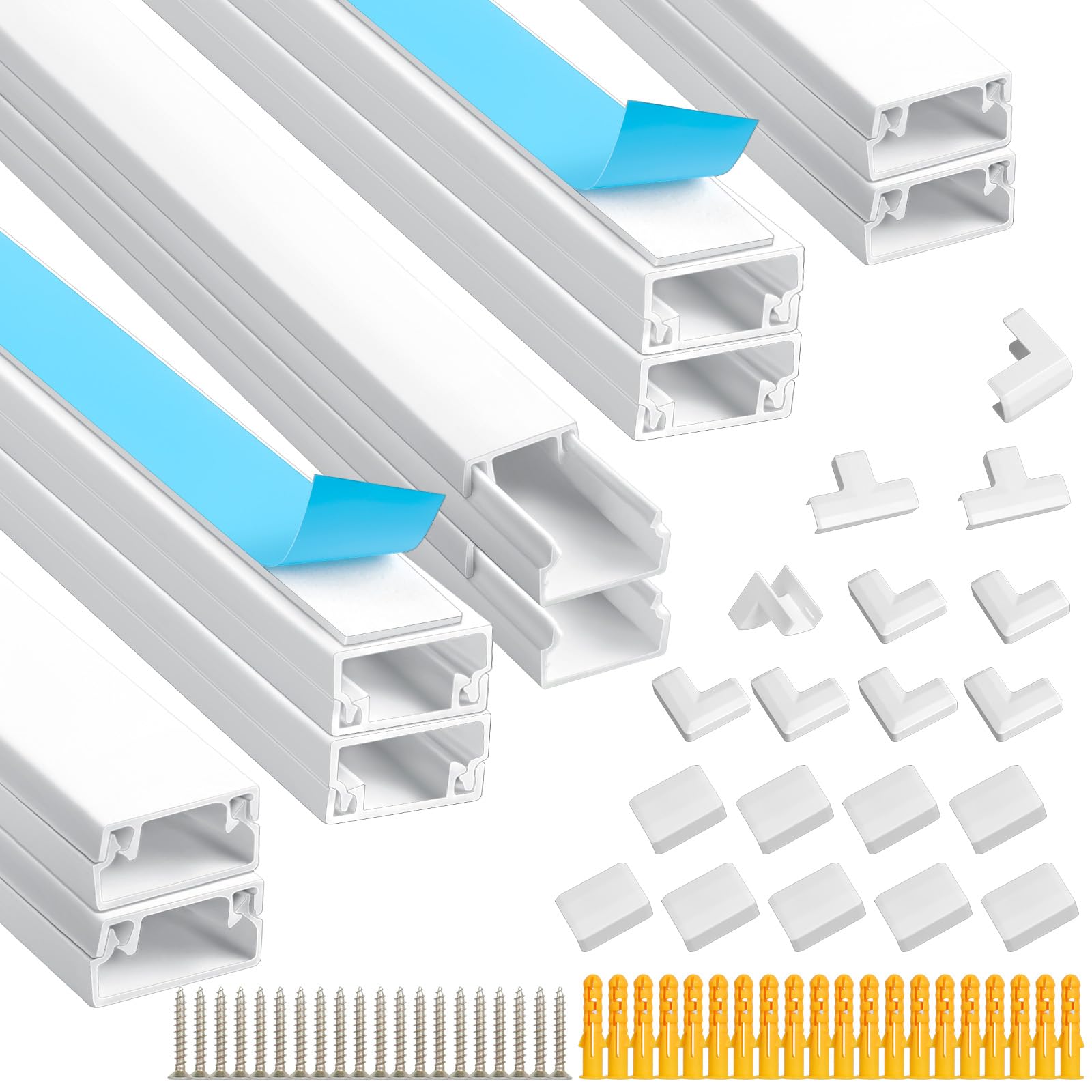 Romon Canalina Passacavi Muro, Kit di Canaline Passacavi da 4 m Bianca - Copri Cavi Verniciabili per TV - Canalina Passacavi Adesiva con Raccordi, Gomiti, Nastro per cavi, 0.4m*20mmx10mm, 10 Pezzi
