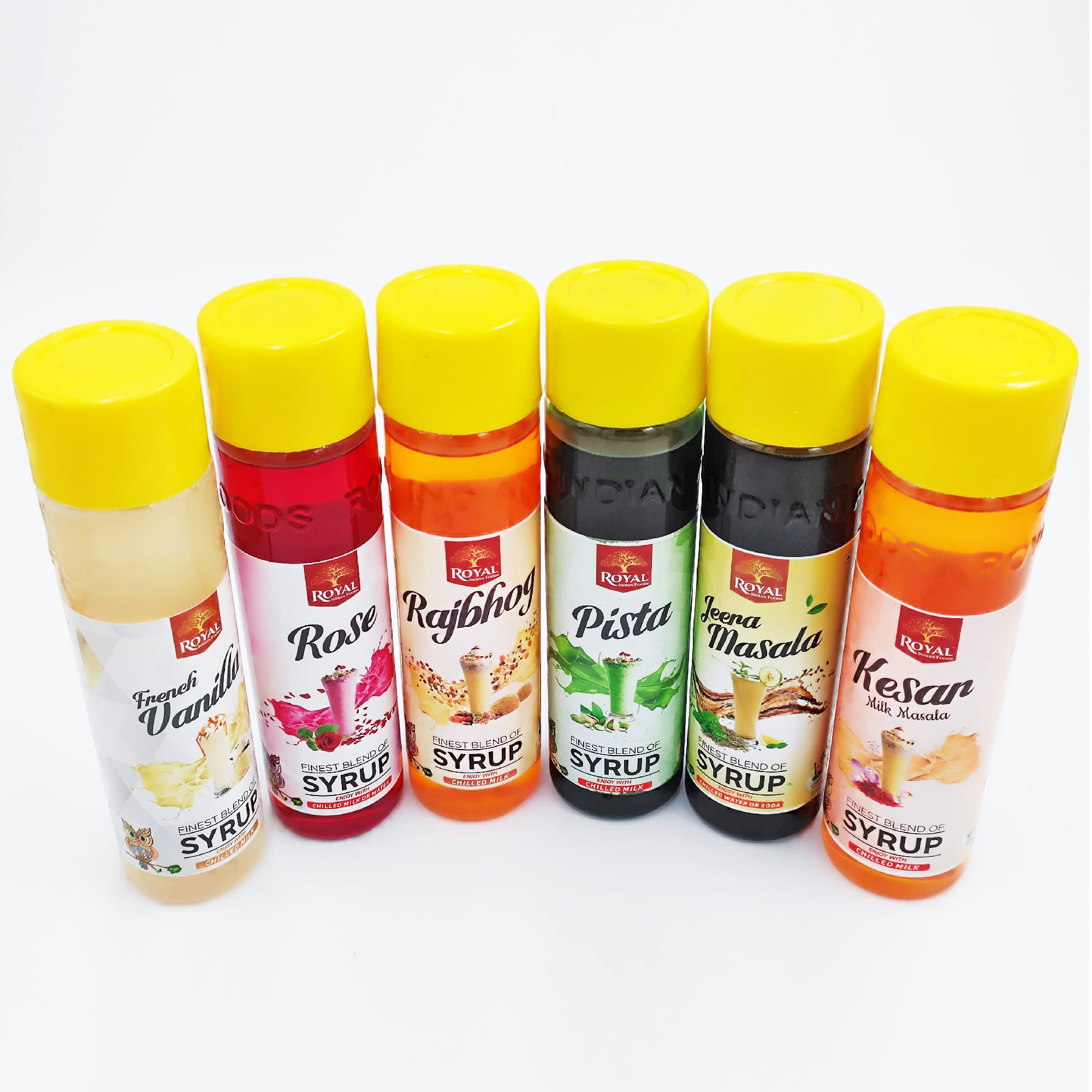 ROYAL INDIAN FOODS® Rose, Rajbhog, Pista, Kesar Milk Masala, French Vanilla And Jeera Masala Finest Blend Of Syrup, 100% Natural, 250ml Makes 10-15 Drinks, Syrup Cold Brew (Set of 6 X 250ML)-image-35