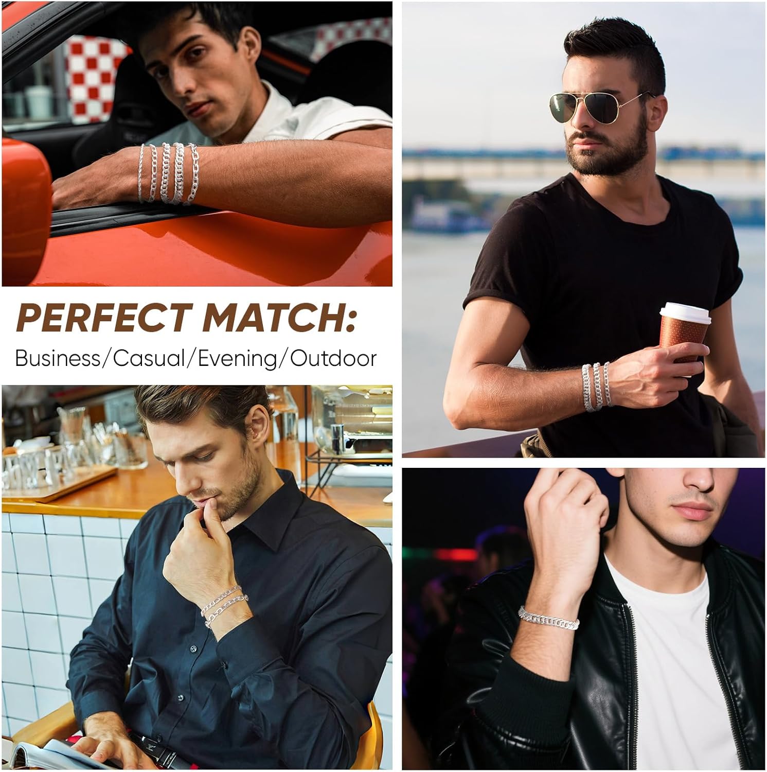 VNOX 5/7 Pcs Chain Bracelet for Men Women - Sturdy Stainless Steel Curb Width Cuban Link Chain Bracelet Set for Men Women,6.5/7/7.4/8.2/9 Inches - Image 4