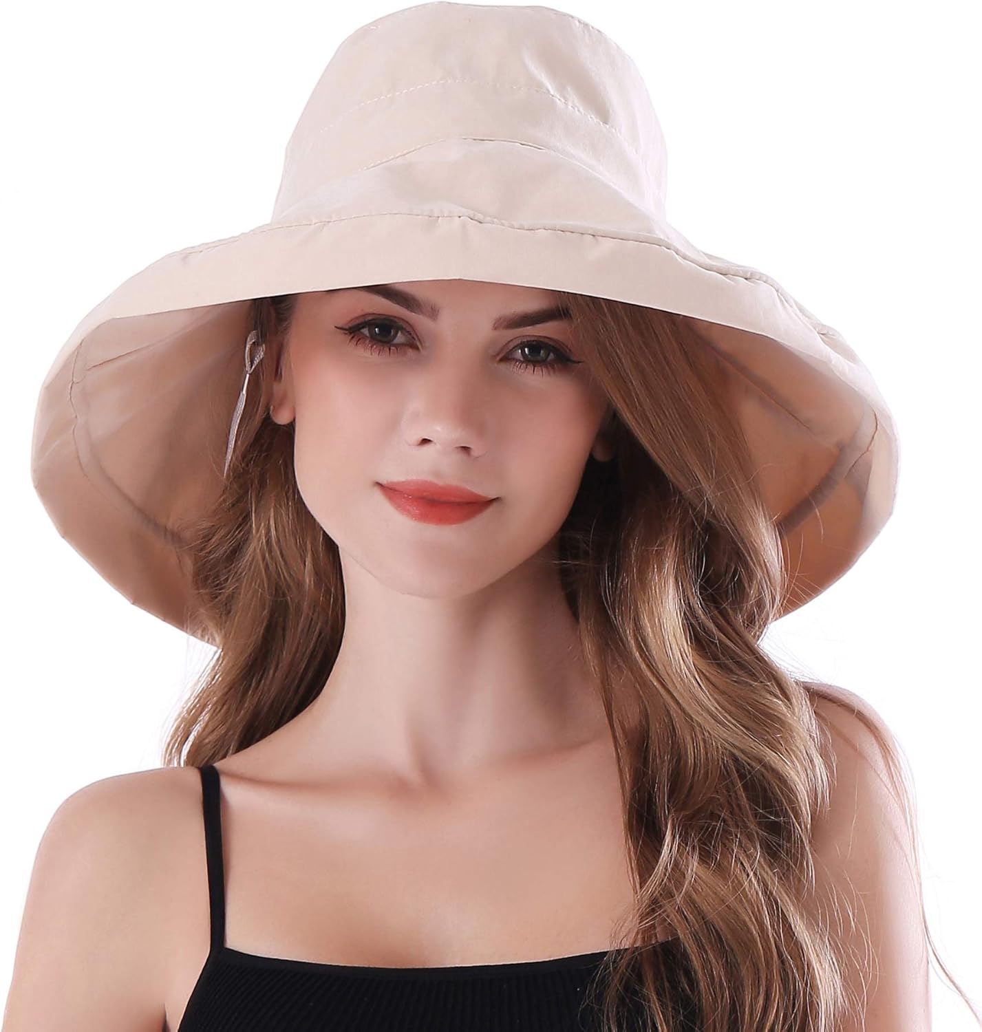 iHomey Women Wide Brim Sun Hats with Strap Foldable UPF 50+ Sun Protective Cotton Bucket Hat Anti UV Beach Holiday Hat - Image 5
