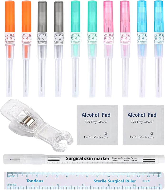 Kit para Piercing Beautidots com Agulhas Cateter 14G, 16G, 18G, 20G e 22G — 15 peças