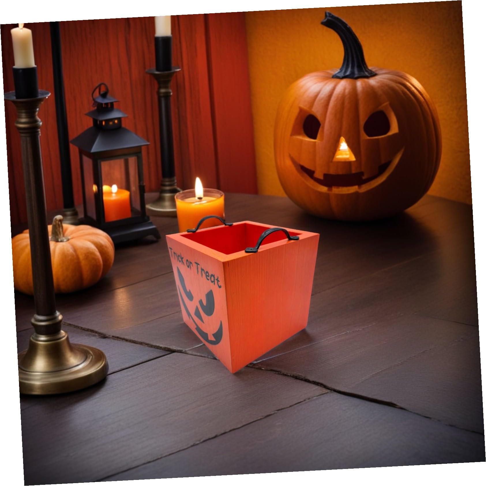 Didiseaon Vassoio Porta Caramelle di Halloween in Legno con Doppie Maniglie Contenitore Quadrato per Dolci e Snack Festivi Resistente e Decorativo per Feste e Raccolta Dolcetti